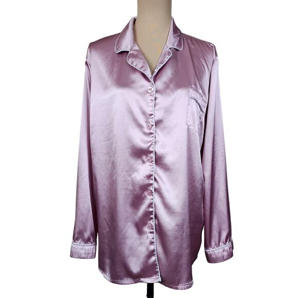XL Pink Silky Button Down Pajama Top - Picture 1 of 4